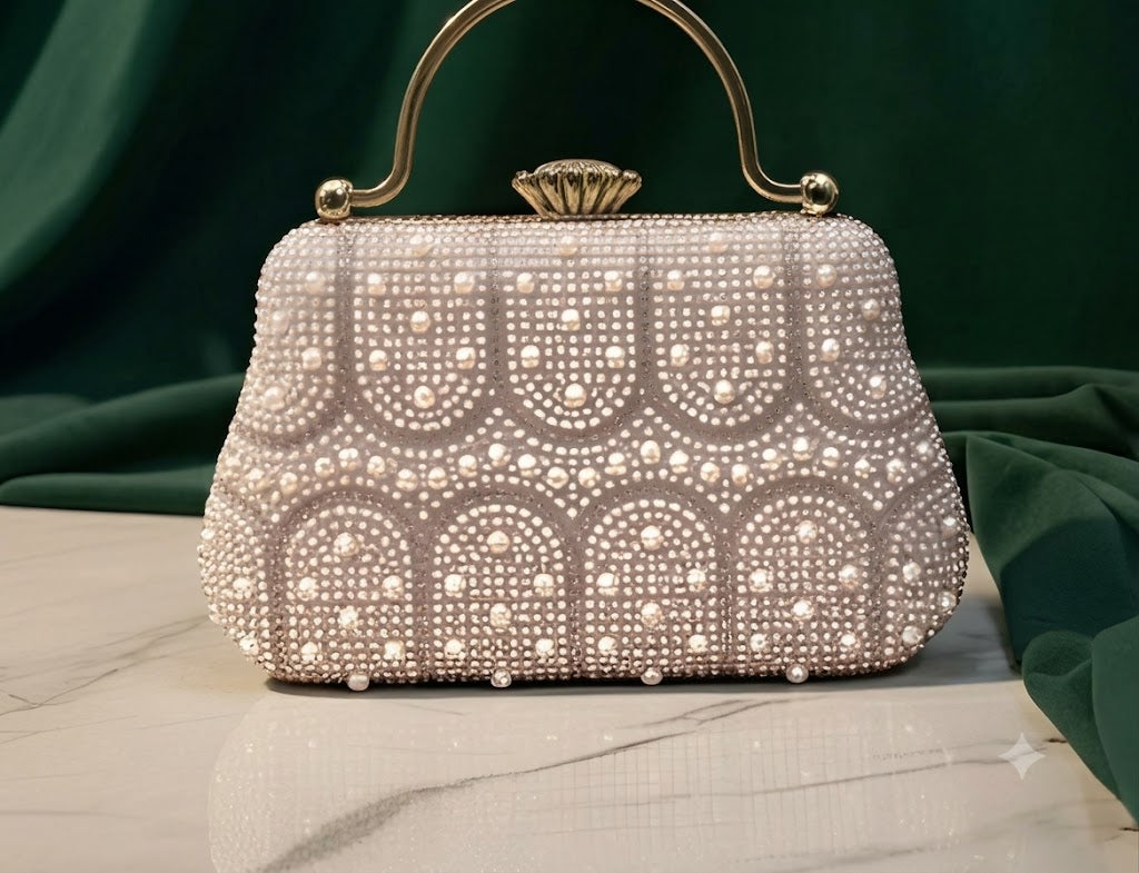 Pearlescent Opulence Embellished Frame Clutch