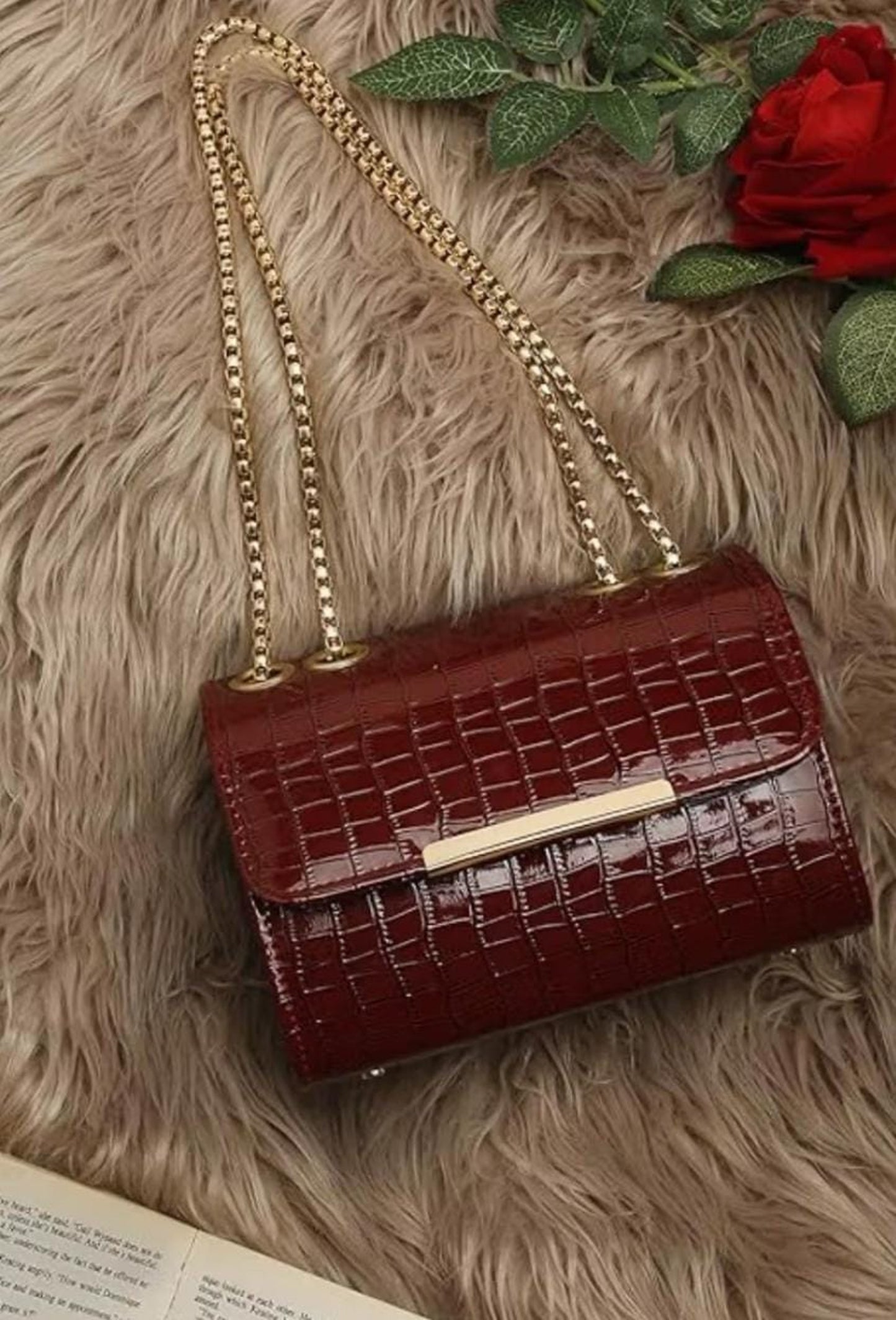 Crimson Luxe — The Statement Croc-Gloss Shoulder Bag