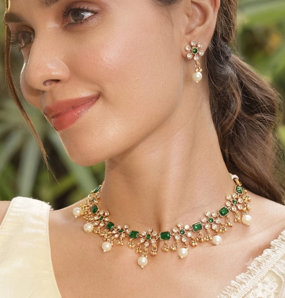 Royal Emerald & Pearl Kundan Choker Set