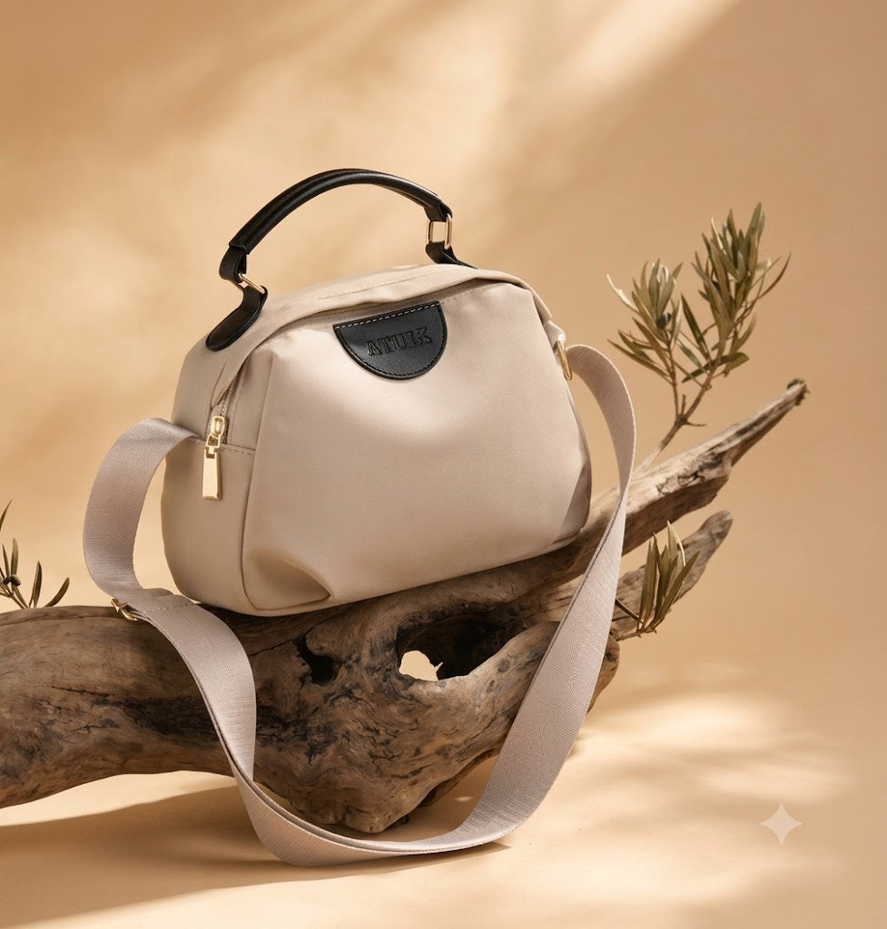 The Atula Minimalist Beige Crossbody Satchel