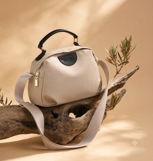 The Atula Minimalist Beige Crossbody Satchel