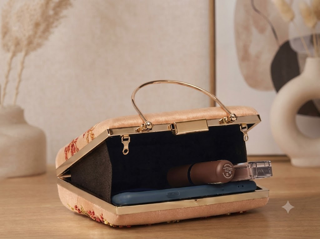 Blooming Elegance Hand-Embroidered Floral Clutch