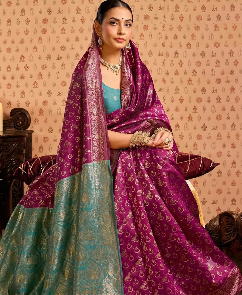 Royal Magenta & Peacock Blue Paithani Silk Saree