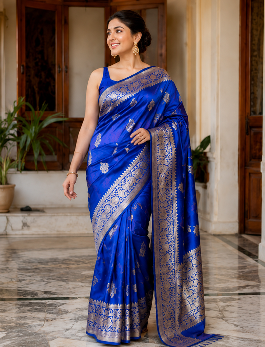 Royal Blue Resham Baluchuri — A Timeless Symphony of Silk & Elegance