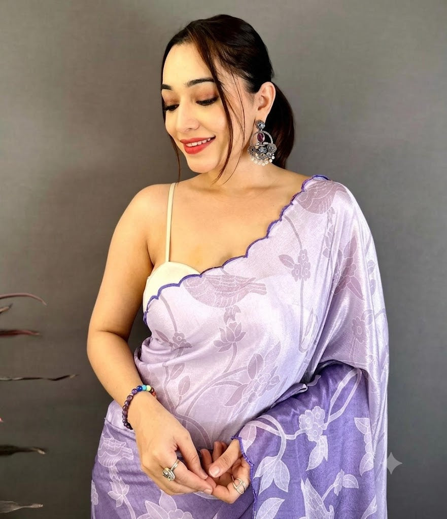 The Lavender Whisper Scallop Manipuri Silk Saree