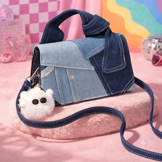 Retro Patchwork Denim Knot Bag
