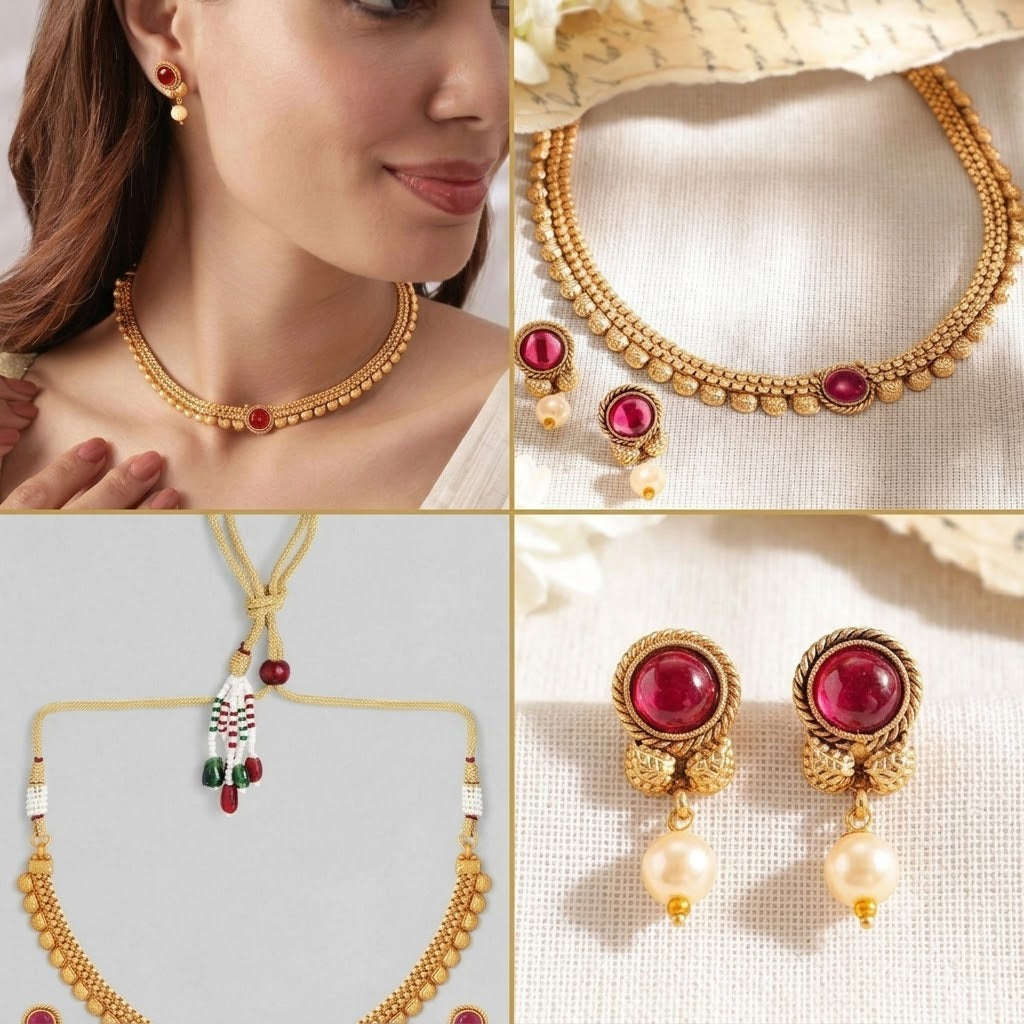 The Royal Heritage: Antique Gold & Ruby Cabochon Choker Set
