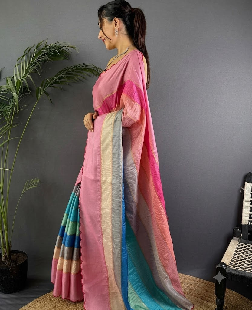 The Rose Radiance Scalloped tussar Silk Saree