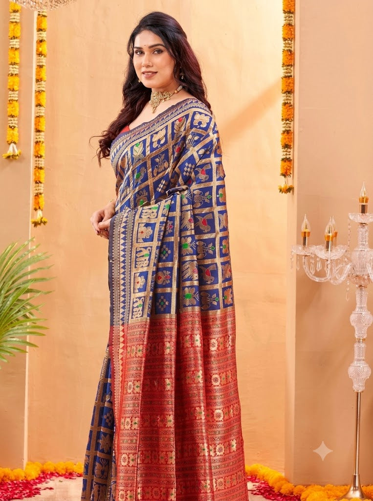 Heritage Majesty: Traditional Woven Patola Saree in Royal Blue