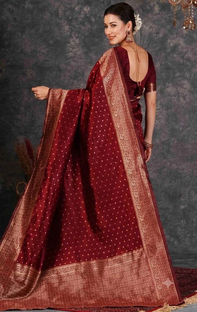 Opulent Maroon & Antique Gold Banarasi Silk Saree