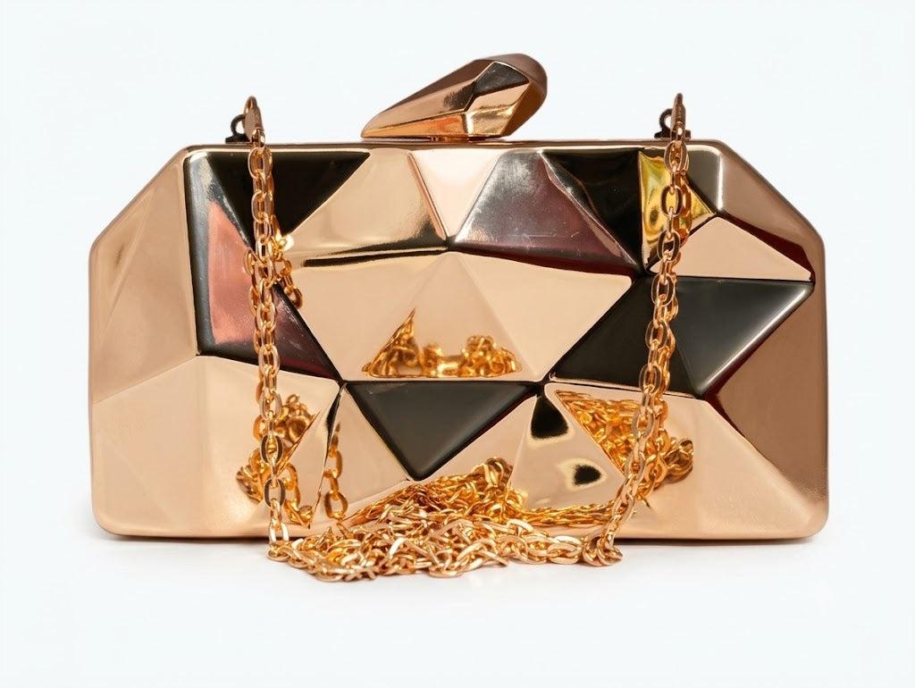Sculpted Gold Geometric Hard-Shell Clutch
