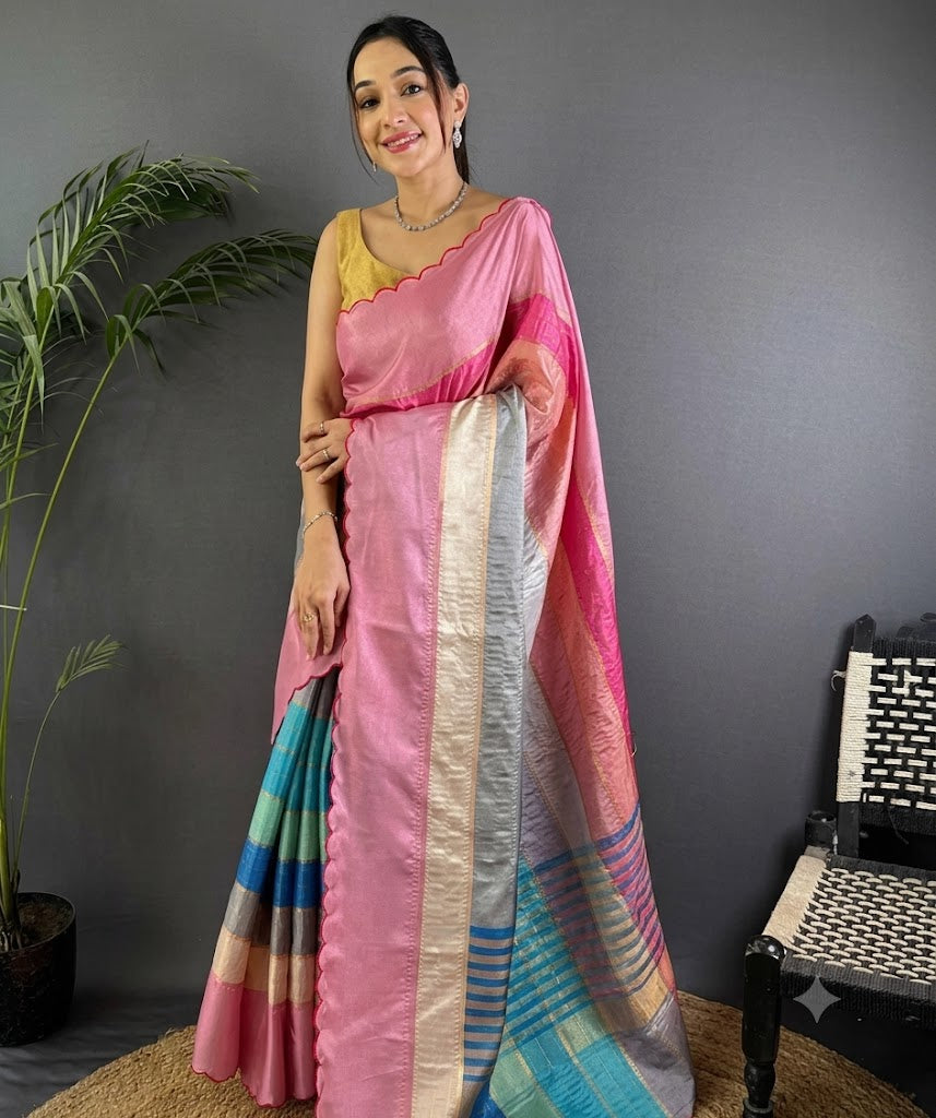 The Rose Radiance Scalloped tussar Silk Saree