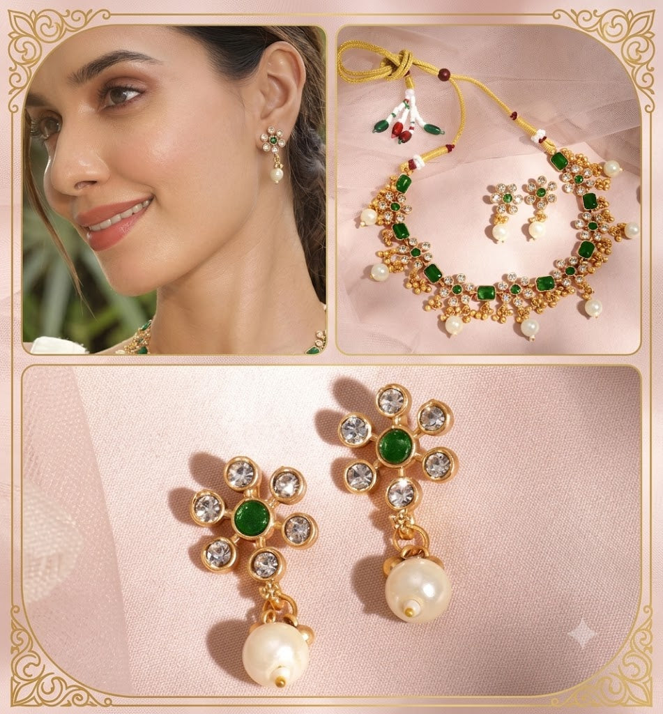 Royal Emerald & Pearl Kundan Choker Set