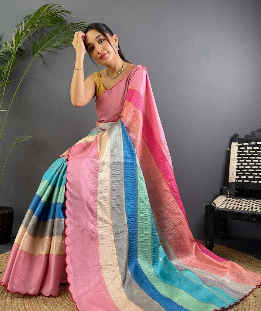The Rose Radiance Scalloped tussar Silk Saree