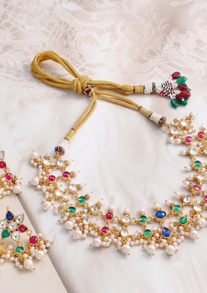 Vibrant Multicolour Kundan & Pearl Choker Set