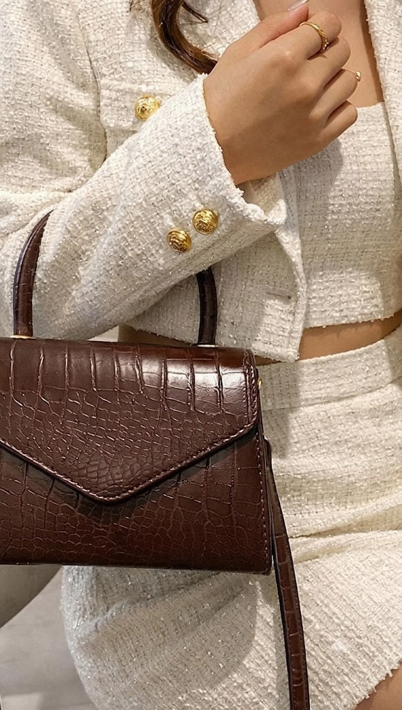 Classic Mocha Croc Top-Handle Bag