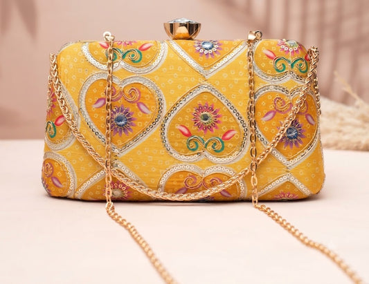 Golden Sunshine Embroidered Heart Clutch