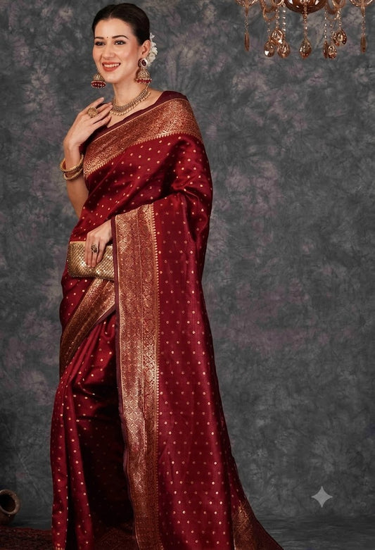 Opulent Maroon & Antique Gold Banarasi Silk Saree