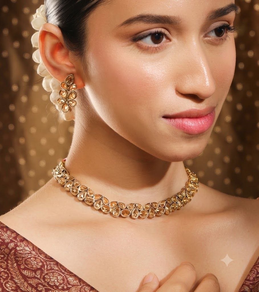 The Golden Glow: Rose-Champagne Kundan Choker Set