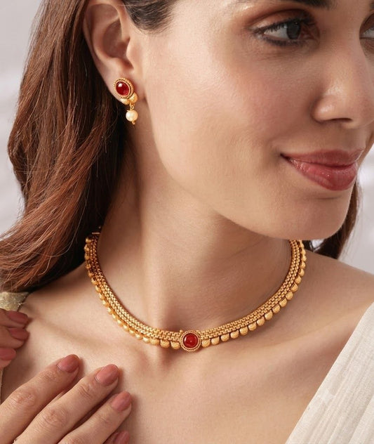 The Royal Heritage: Antique Gold & Ruby Cabochon Choker Set