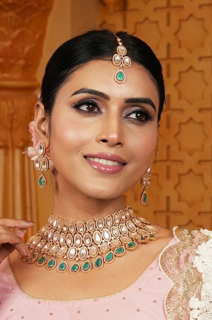 The Imperial Grace: Gold Kundan & Mint Emerald Bridal Choker Set
