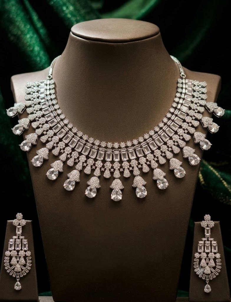The Starlight Empress: Silver & Baguette Crystal Choker Set