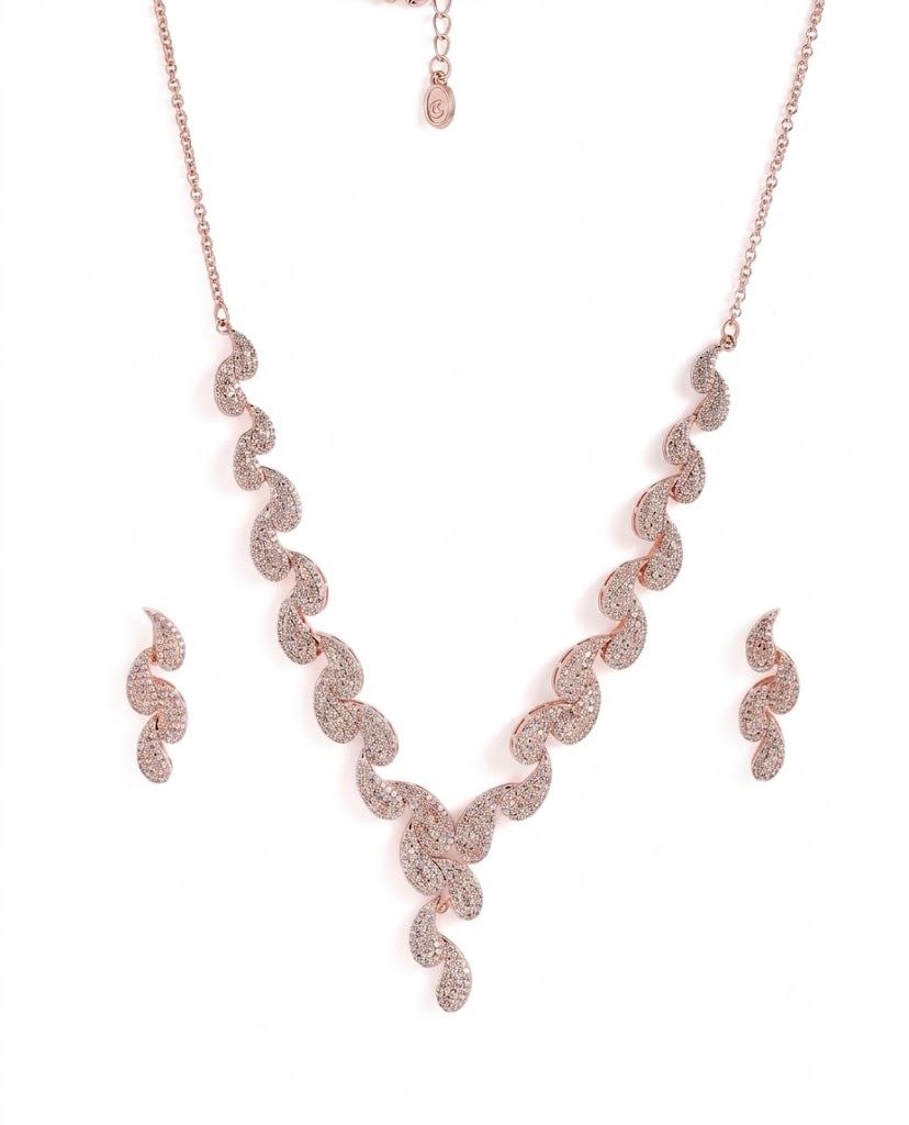 The Rose Serpentine: Rose Gold & Crystal Leaf Necklace Set
