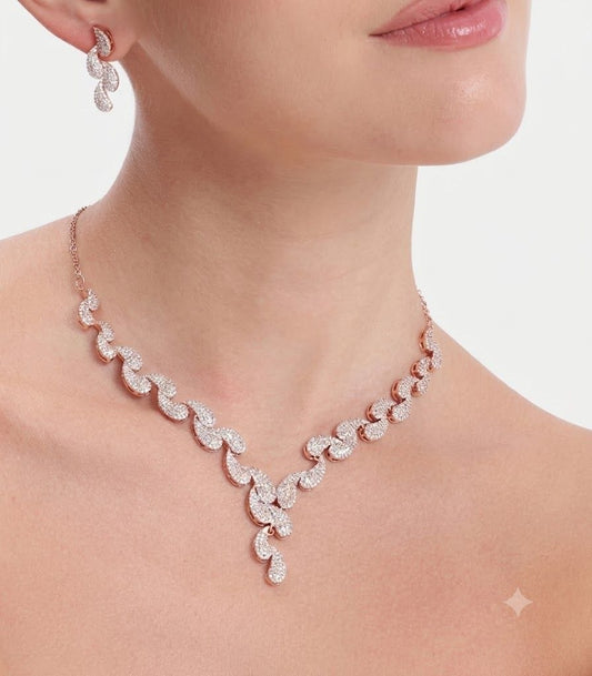The Rose Serpentine: Rose Gold & Crystal Leaf Necklace Set