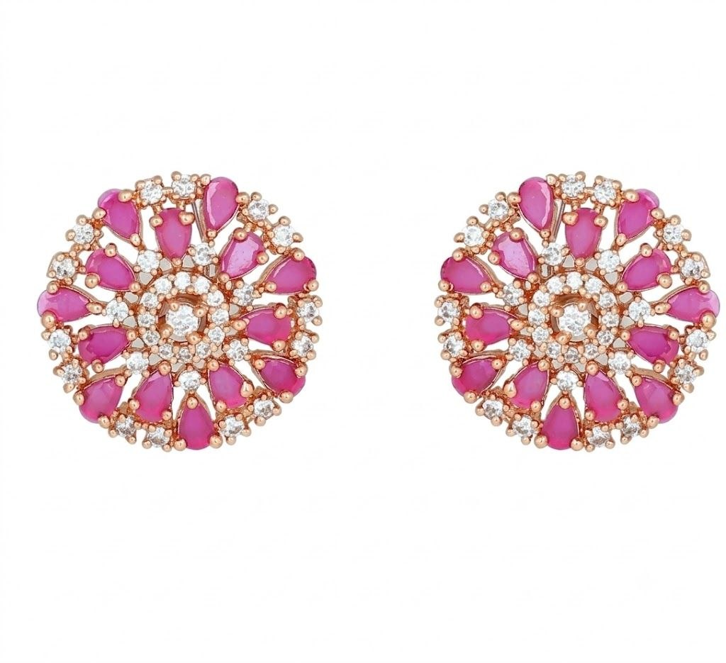 The Radiant Blossom: Rose Gold, Ruby & Diamond-Tone Floral Necklace Set