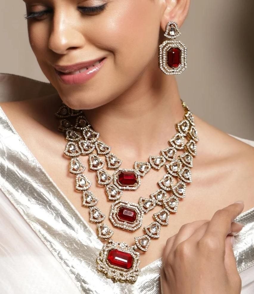 The Royal Crimson Empress: Tiered Kundan & Ruby Gemstone Bridal Set