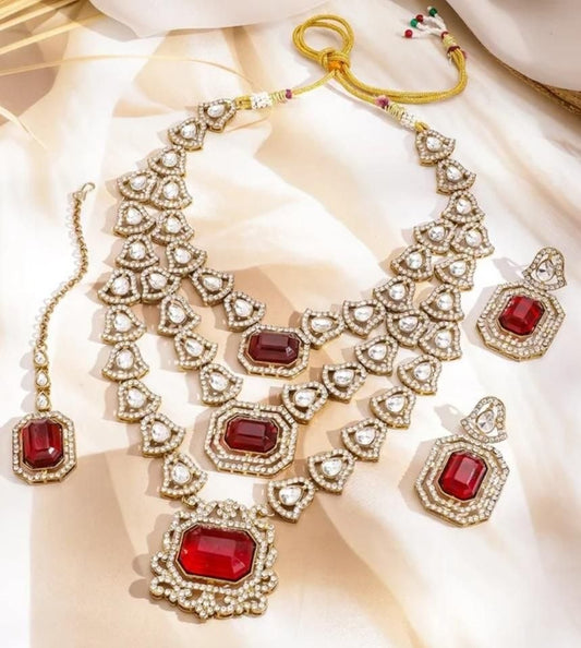 The Royal Crimson Empress: Tiered Kundan & Ruby Gemstone Bridal Set
