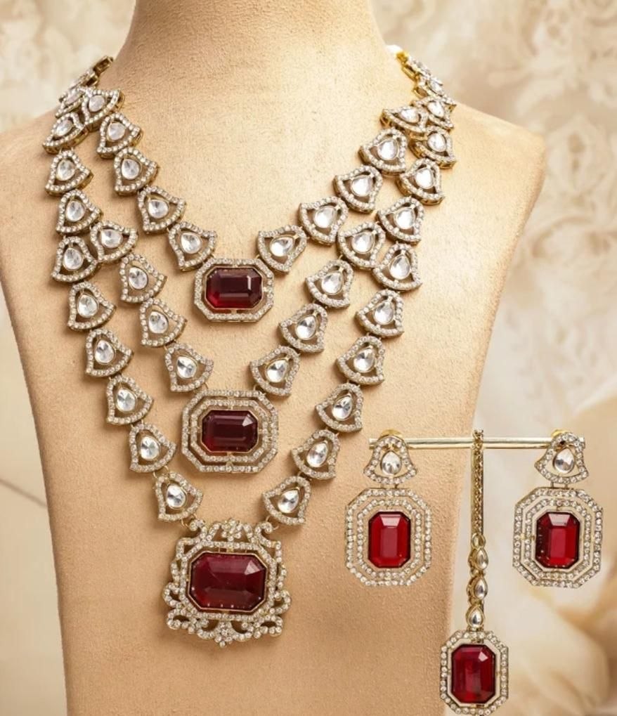 The Royal Crimson Empress: Tiered Kundan & Ruby Gemstone Bridal Set