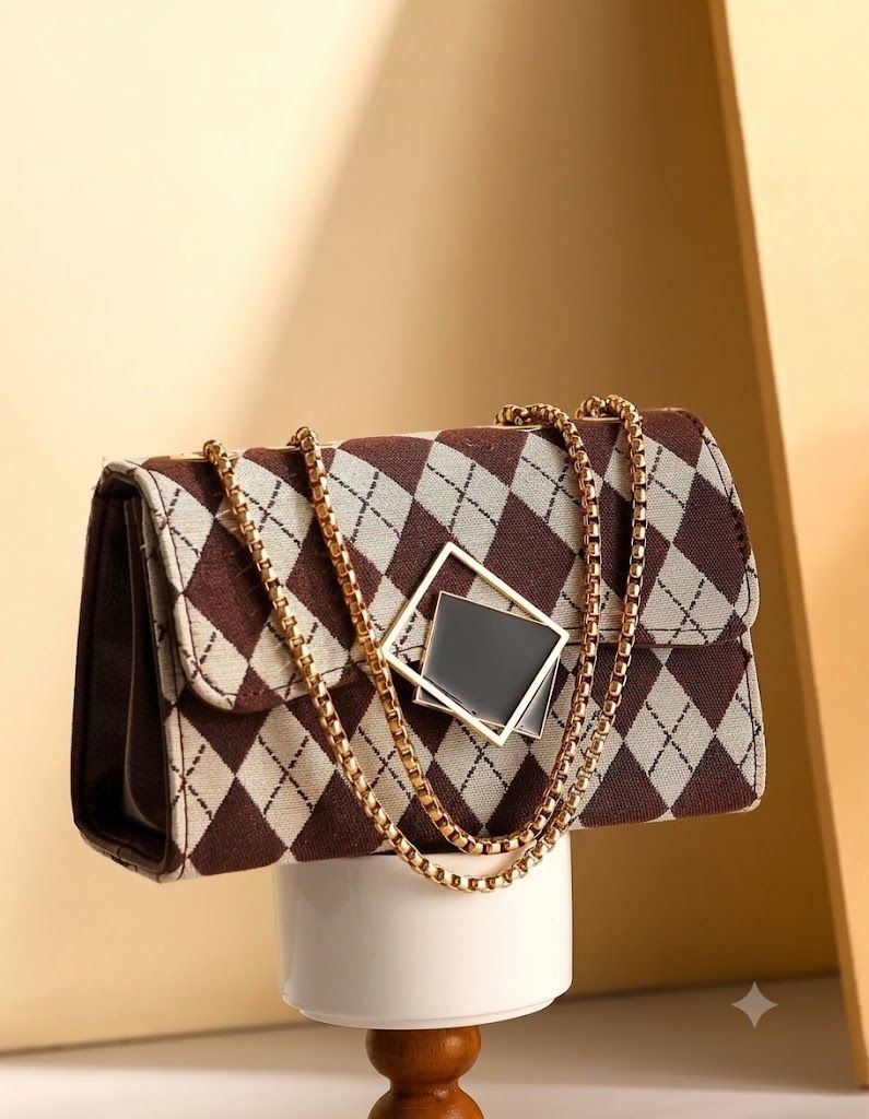 Vintage Argyle Chain Shoulder Bag