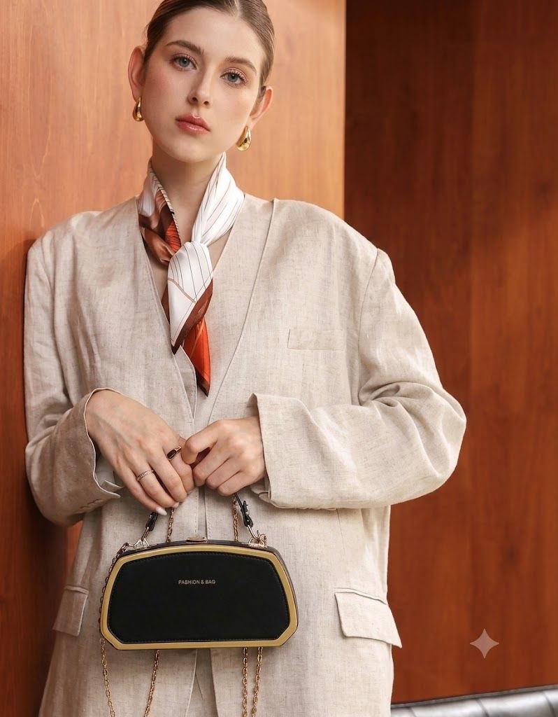 The Noir Geometric Luxe Frame Clutch