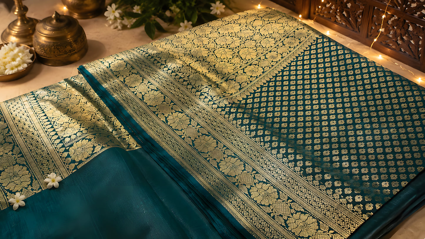 Royal Teal & Antique Gold Banarasi Saree